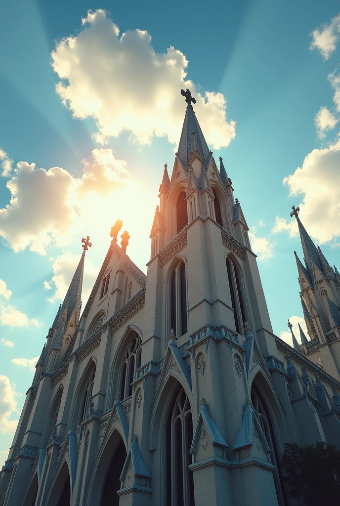 Image of church seen from a low angle,sunlight Christian church Larger image


