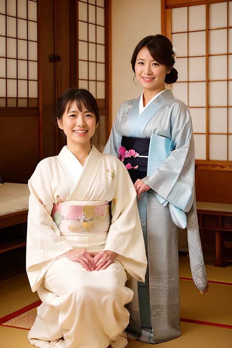 Japanese Mature、Innkeeper、Super glamorous、Plump、kimono made of thin fabric、White kimono、Japanese-style room、See-through yukata