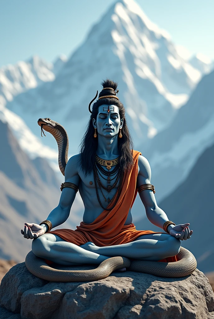 (photorealism:1.2), god shivji on Mount kailasha in meditation with his traditional snake wearing in his neck
Cobra with its head up