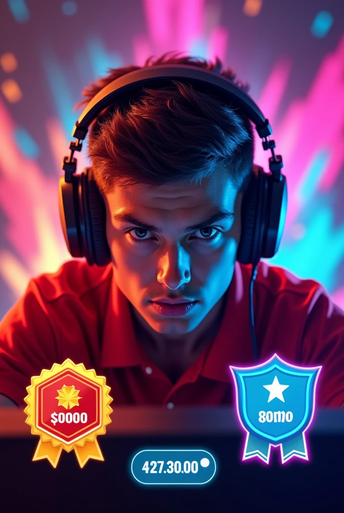 To create an image similar to the one you've uploaded, you can use the following prompt:
"Design a gaming-themed YouTube thumbnail featuring a player in the center, wearing a red shirt with gaming headphones, looking intensely into the camera. On the left and right, display two contrasting badges: one on the left showing a single '1 Booyah!' in red and yellow, and on the right showing '100 Booyah!' in a vibrant pink and blue. Below these, add a timer with '24 HOURS' in bold white letters, placed between two rank badges, one bronze and the other gold. The background should be colorful and dynamic, emphasizing the intense gaming atmosphere."
This prompt should capture the main elements and layout of the thumbnail you provided. Let me know if any changes are needed!