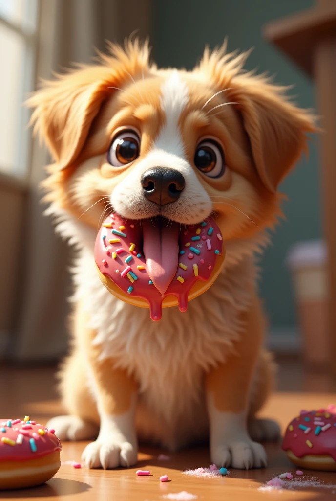 Dog eating a donut