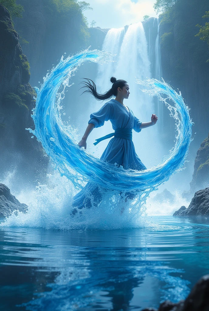 Make a water theme poster from Avatar: the last air bender make it landscape and the write physics