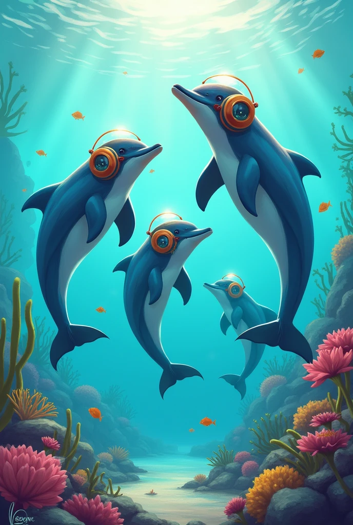 Dolphins with safety helmets 