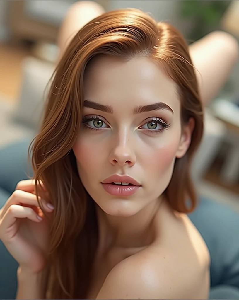 21-year-old, Russian race, (Masterpiece, best quality, photorealistic, high res, photography: 1.3), close-up shot, sharp focus, red hair, hair bun, bun hair, European girl, hot model, slim, Height 160cm, highly detailed eyes and pupils, realistic skin, (perfect body, cleavage), medium breasts, slim, extremely detailed hair, shiny lips, outdoor, ((vivid light, dynamic lighting, realistic, super realistic, realism, realistic detail, nude
