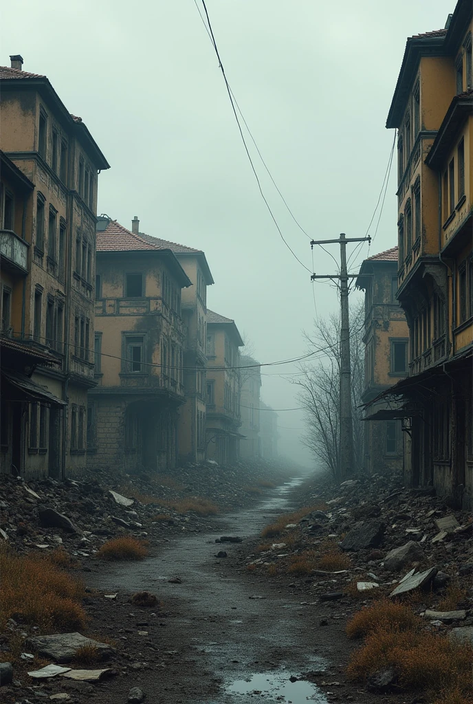 A left over city in Ukraine with damaged houses