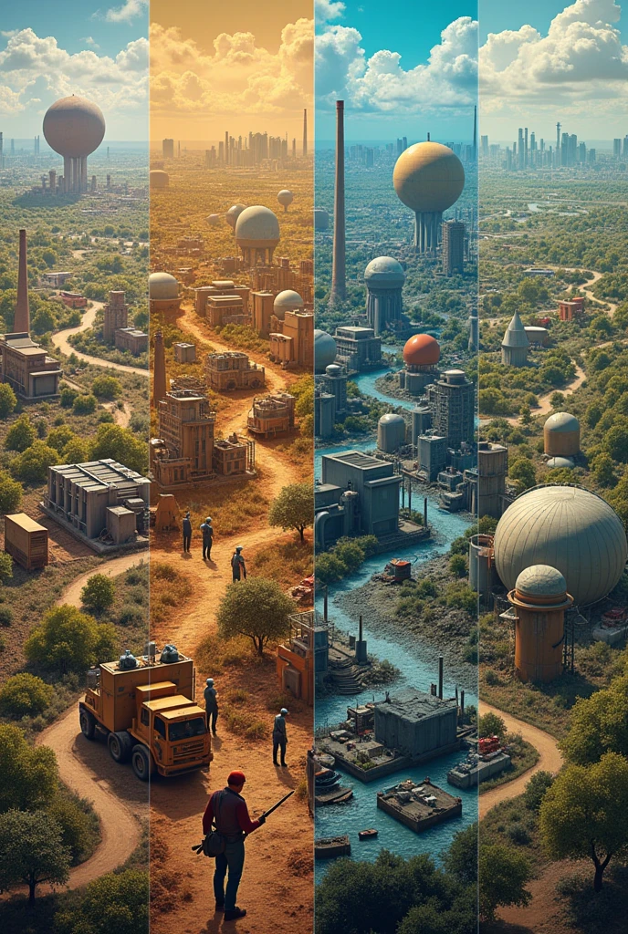 Collage of the sectors, realist:
Primary sector Secondary sector Tertiary sector Quaternary sector