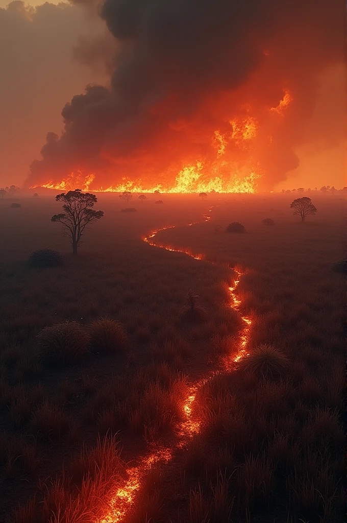 Burning pasture, from above view