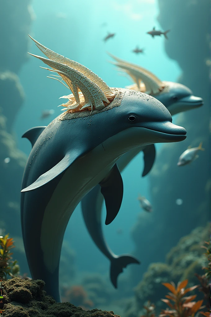 Dolphins with architectural helmets 