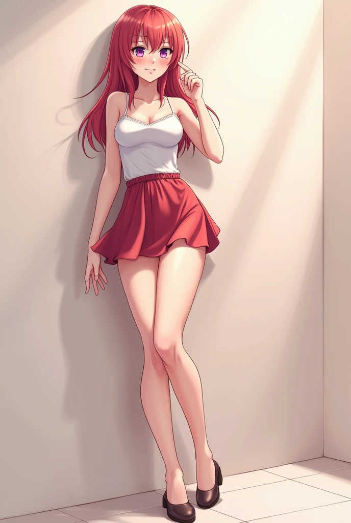 Generates an anime girl showing her legs with flat shoes showing her nipples