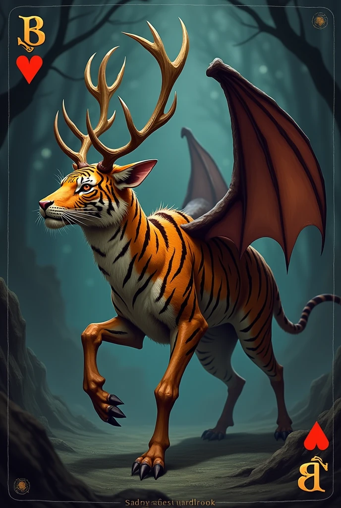 Poker card with the characteristics of a deer, tigre, very, murcielago