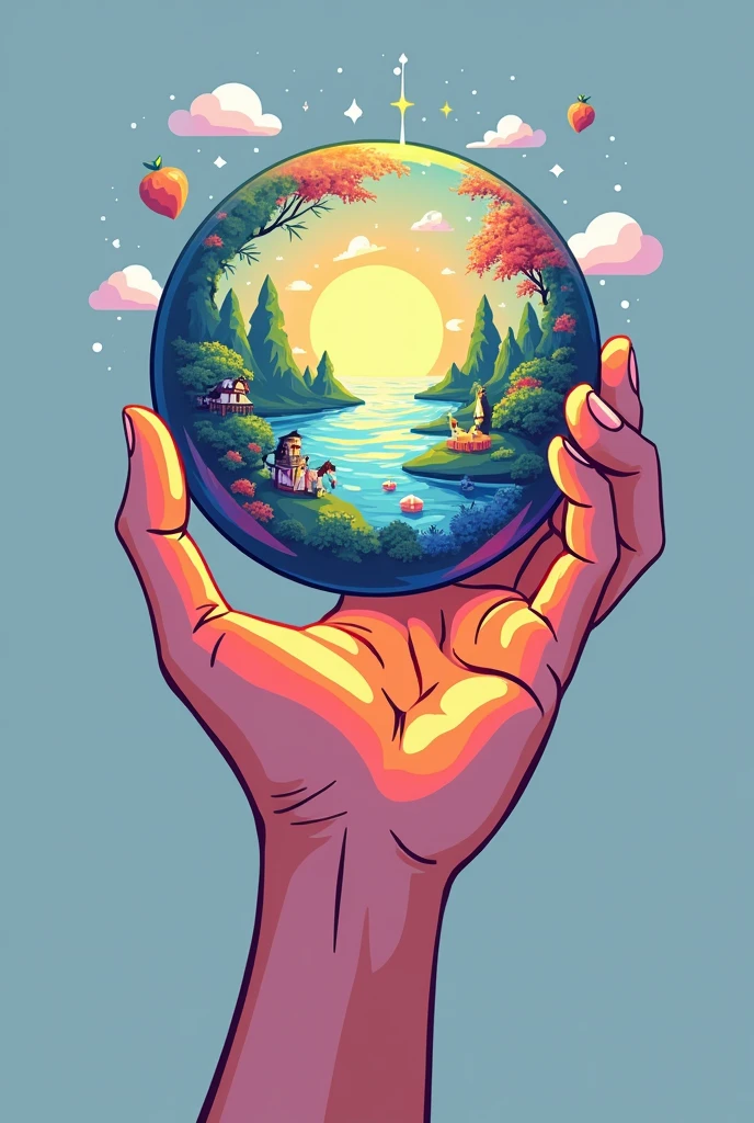 a cartoon image of a hand holding a globe with something digital inside