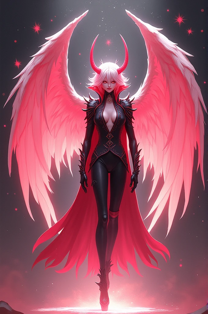 Alastor from Hazbine hotel redeemed version with angel wings and all red to pink