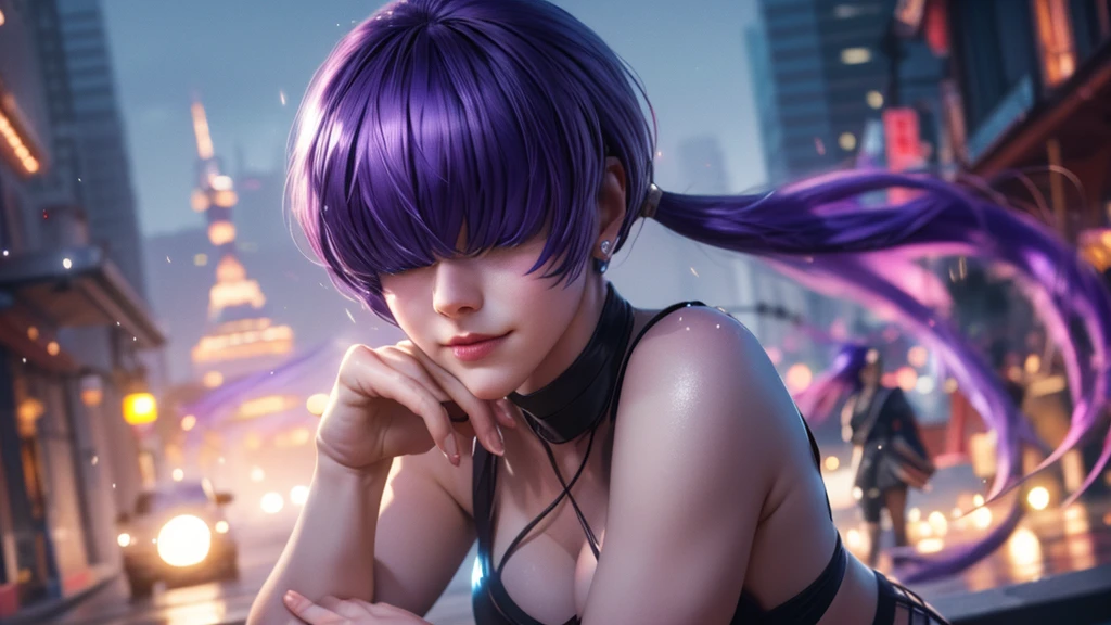 (at night), alone, in a video game scene, a background of a beautiful city during the day raining, standing at attention, purple hair, pink clothes ((purple hair)), 1 girl, alone, 20 years old, woman young, perfect and beautiful hands with perfect fingers, beautiful long legs, perfect legs, beautiful body, beautiful nose, beautiful character design, perfect face, looks at the viewer (focusing on the entire character), closed mouth, Light_Smile, official art, extremely detailed 8k CG wallpaper unit, perfect lighting, bright and colorful front lighting, glowing skin (masterpiece: 1.0), (best quality: 1.0), ultra high resolution, 4K, ultra detailed photography, 8K, HDR, high resolution, nonsense: 1.2, Kodak portra 400, film grain, blurred background, bokeh: 1.2, lens flare, (vibrant_color: 1.2), professional photography, (beautiful_face: 1.5), (narrow waist),
