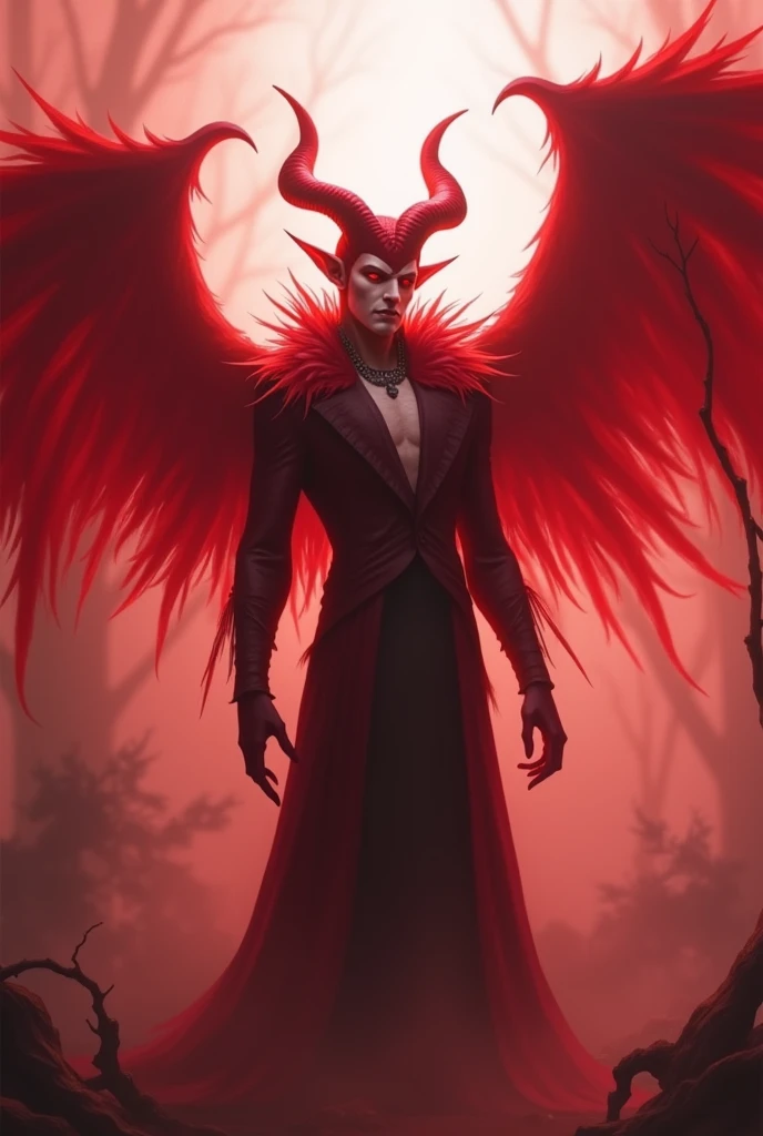 Alastor man from Hazbine hotel redeemed version with angel wings and all red to pink