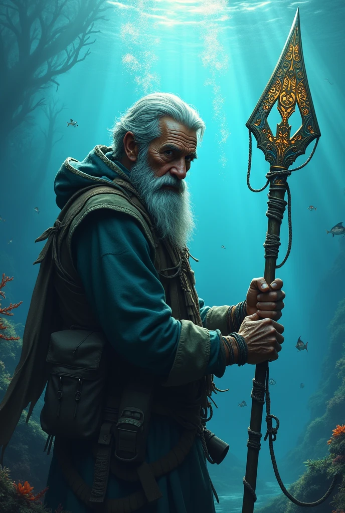 A fisherman with the power to breathe underwater using a harpoon created with ocean magic