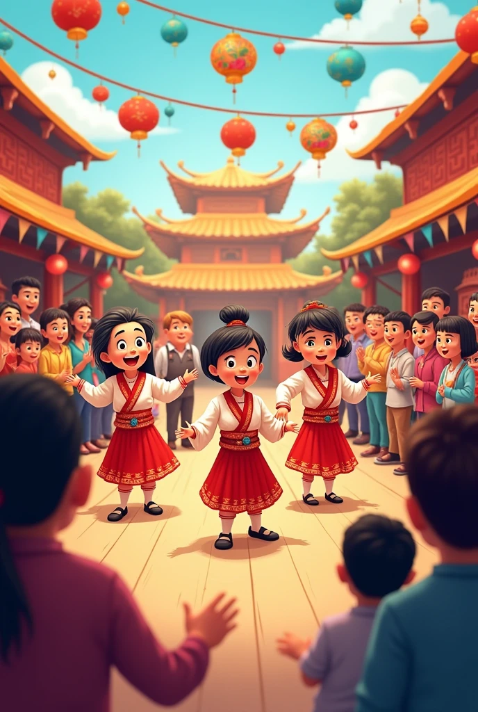Cartoon of people watching dancers performing a regional dance