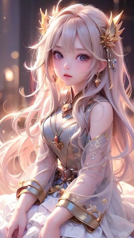 ((Highest quality, 8k, masterpiece: 1.3)), One girl, 、9 syrups and、Burning gold in the dark night、Ambient light and low lighting are focused、In a Japanese city with light and shadow effects caused by an illuminated aura。.