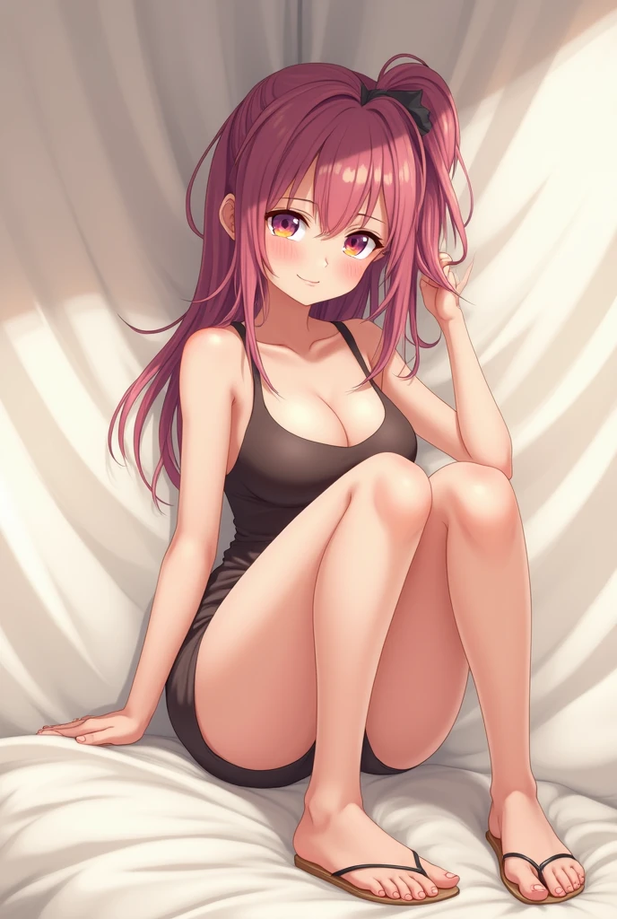 Generates an anime girl showing her legs with flat shoes showing her nipples