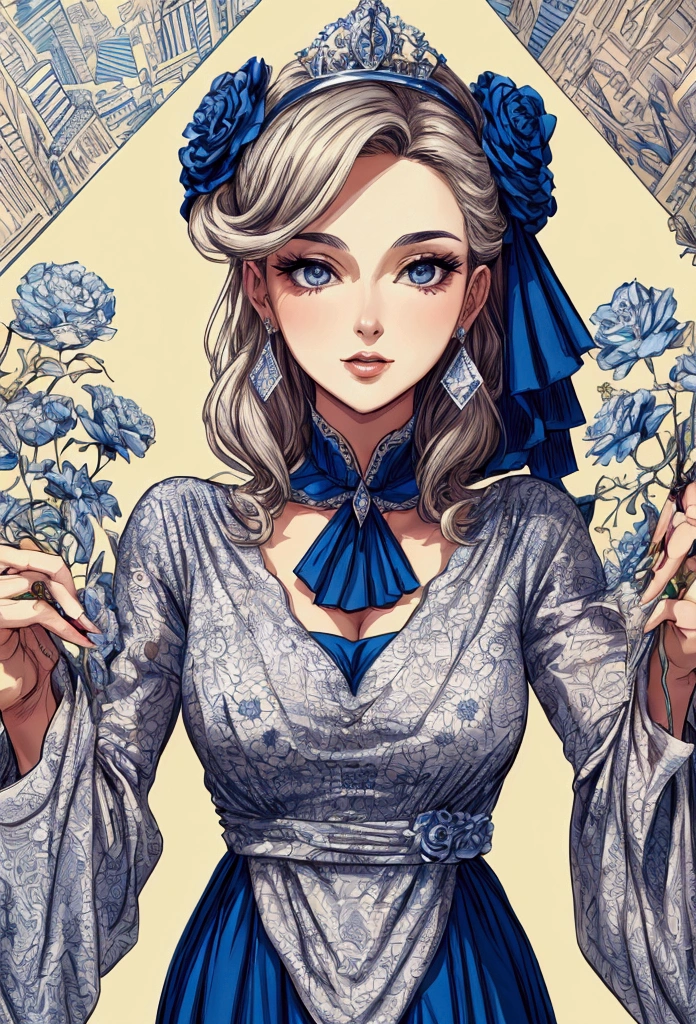 masterpiece,A very pretty woman,Excellent sense,neckline,commercial,simple background,american comics,Geometric pattern,urban pop,