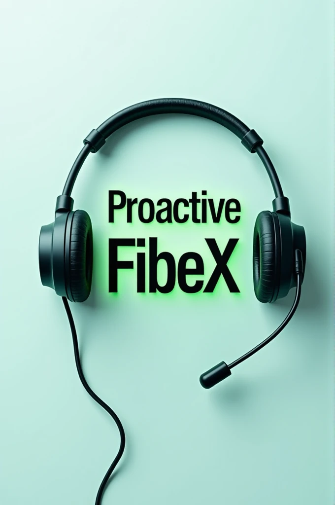 Create a call center head image and an internet ont with the name below Proactive FiberX highlighted in green and black