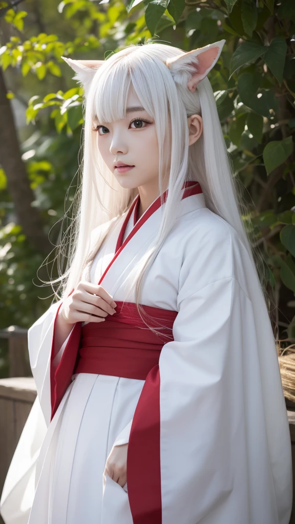 White Demon Fox、Nine-tailed Fox、Japanese women、kimono、Fair skin、Red lines on face、8K、I have long hair
