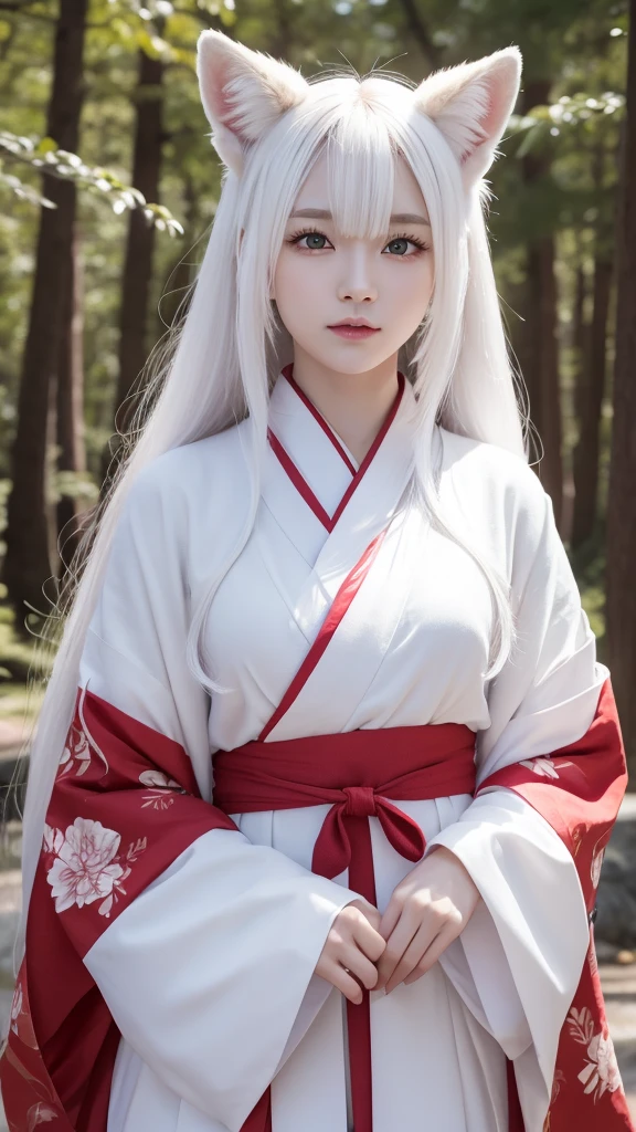 White Demon Fox、Nine-tailed Fox、Japanese women、kimono、Fair skin、Red lines on face、8K、I have long hair