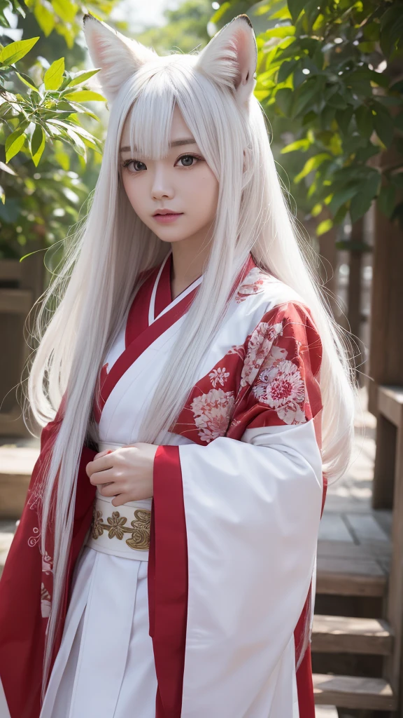 White Demon Fox、Nine-tailed Fox、Japanese women、kimono、Fair skin、Red lines on face、8K、I have long hair