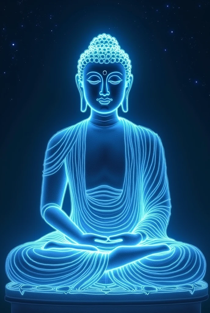 ( perfect anatomy ) light painting(Use only light blue rays of light to draw Buddha statues)Close-up blue light line painting Buddha statue (Just use lines) In the dark starry sky, benevolence and compassion are in the sky, sitting in a quiet seat. A wide-angle lens shoots from bottom to top. Tranquility, simple aesthetics, art master masterpiece, movie scene, very detailed masterpiece., fair. Realistic, fresh and elegant aesthetic style airbrush digital oil painting is very beautiful, Perfectly composed and exquisitely crafted, high-quality work by a master artist