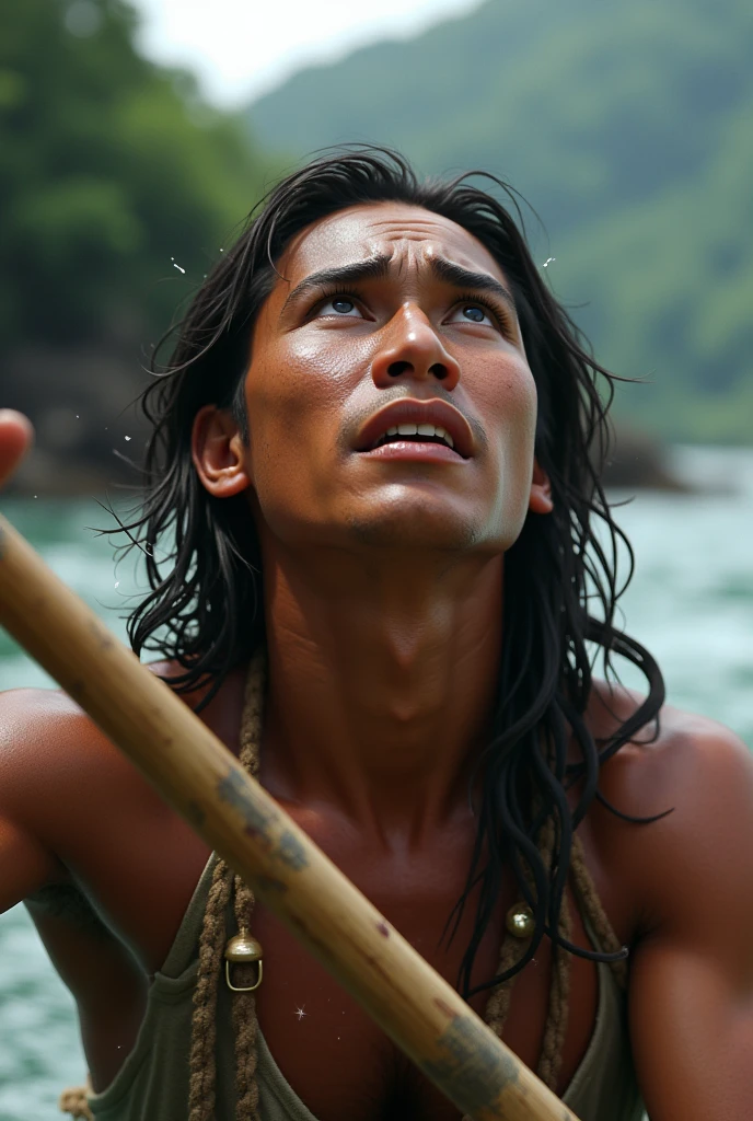 (masterpiece, best quality:1.1), kenai, 1boy, solo, outdoors, river tubing, water, float, serene, nature, rapids, gentle, sunscreen, inner tube, scenic float, peaceful, topless male, nipples, looking at viewer, kneeling, arms behind head, armpits, (magic, glowing glowing blue:1.1)