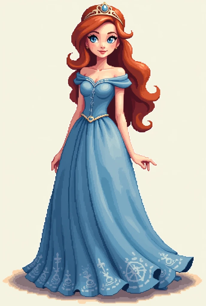 Princess in blue dress in pixel