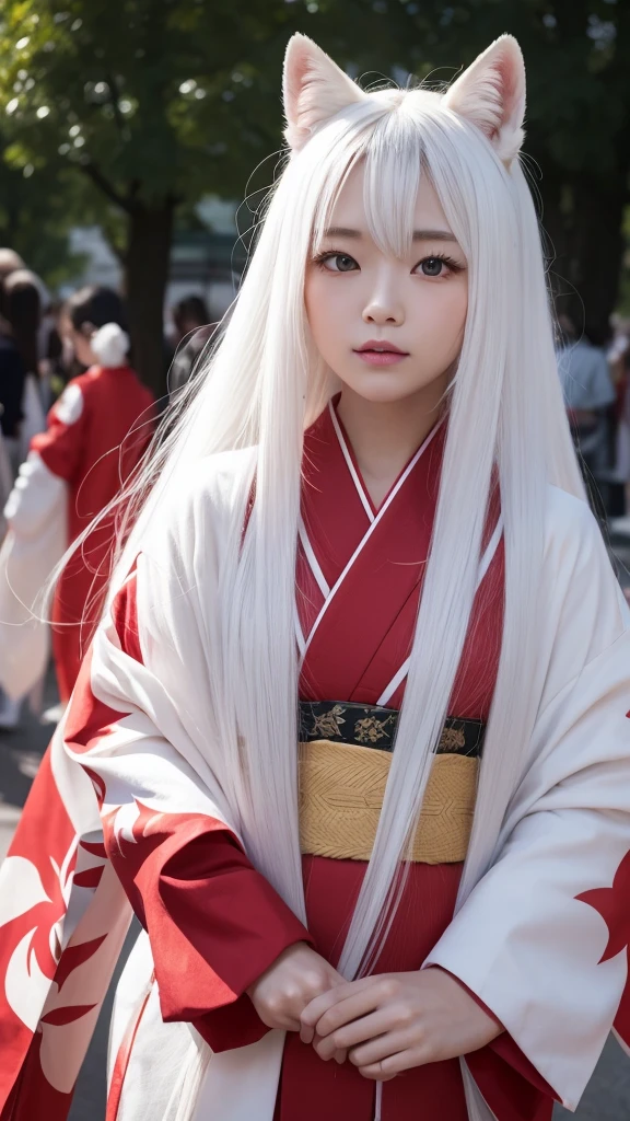 White Demon Fox、Nine-tailed Fox、Japanese women、kimono、Fair skin、Red lines on face、8K、I have long hair