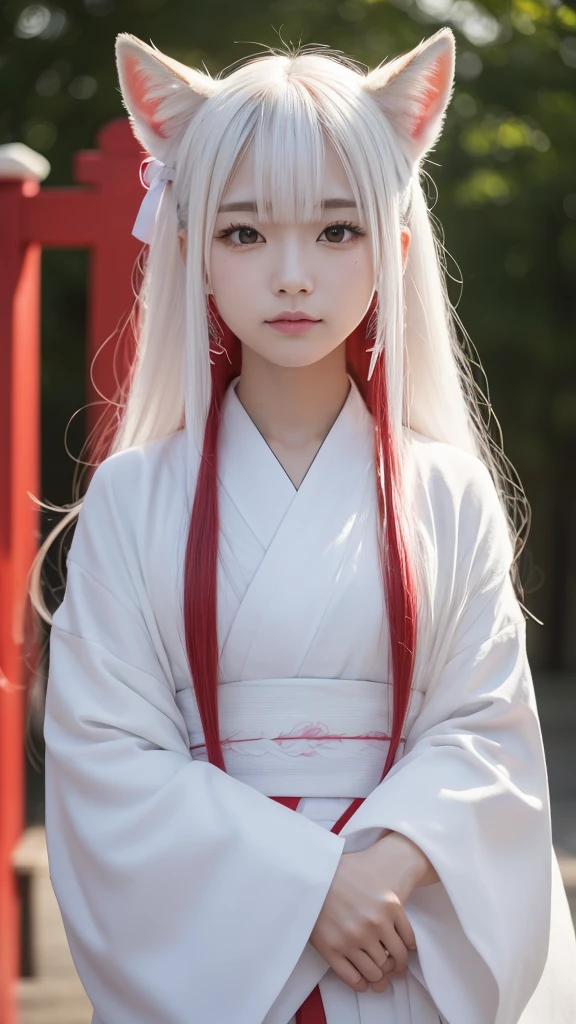 White Demon Fox、Nine-tailed Fox、Japanese women、kimono、Fair skin、Red lines on face、8K、I have long hair