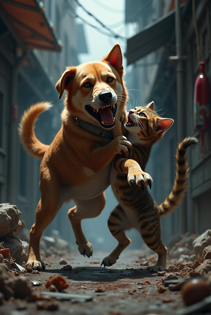 Dog and cat fighting 