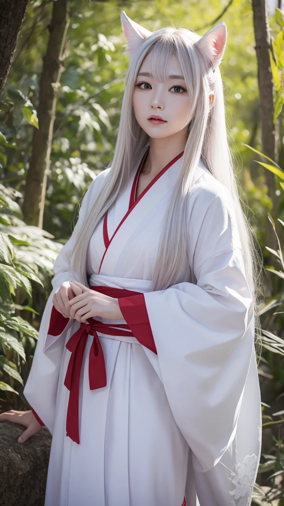 White Demon Fox、Nine-tailed Fox、Japanese women、kimono、Fair skin、Red lines on face、8K、I have long hair