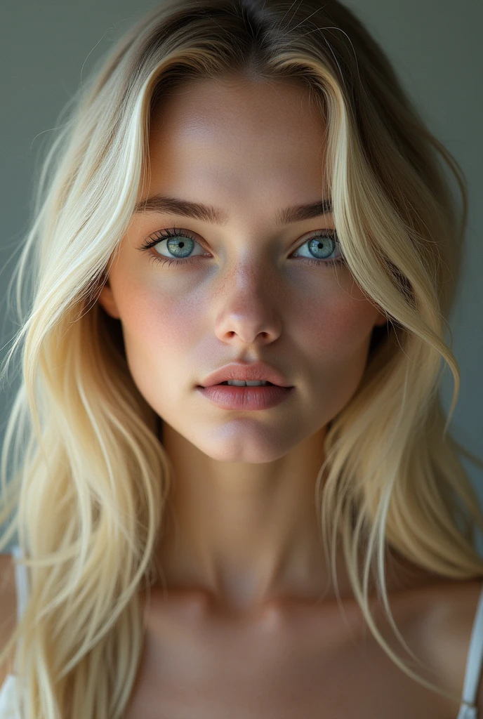 Blonde, blue eyes, super realistic