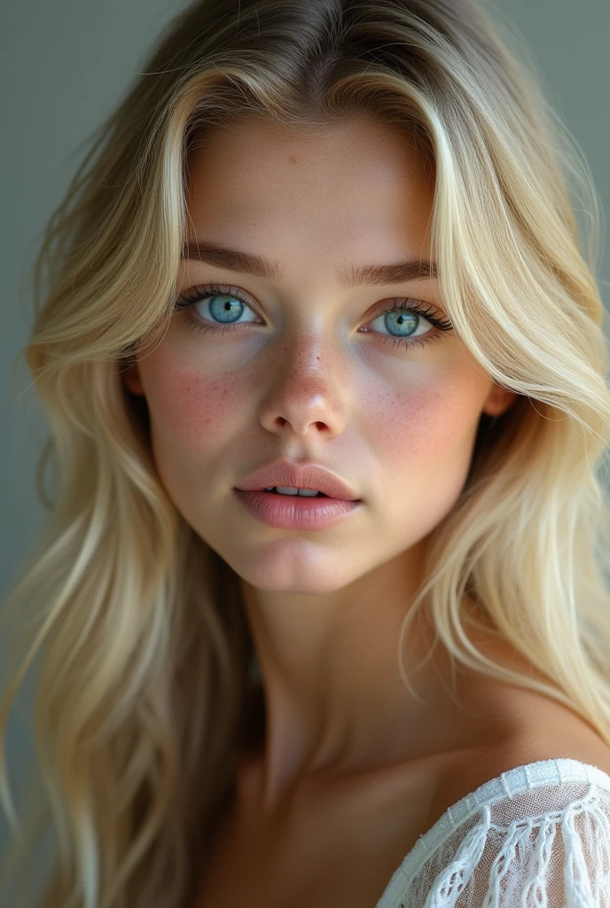Blonde, blue eyes, super realistic