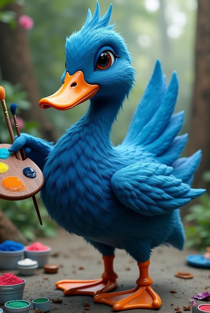 Blue painter duck Anatomy more closely related With his palette of colors and a large brush