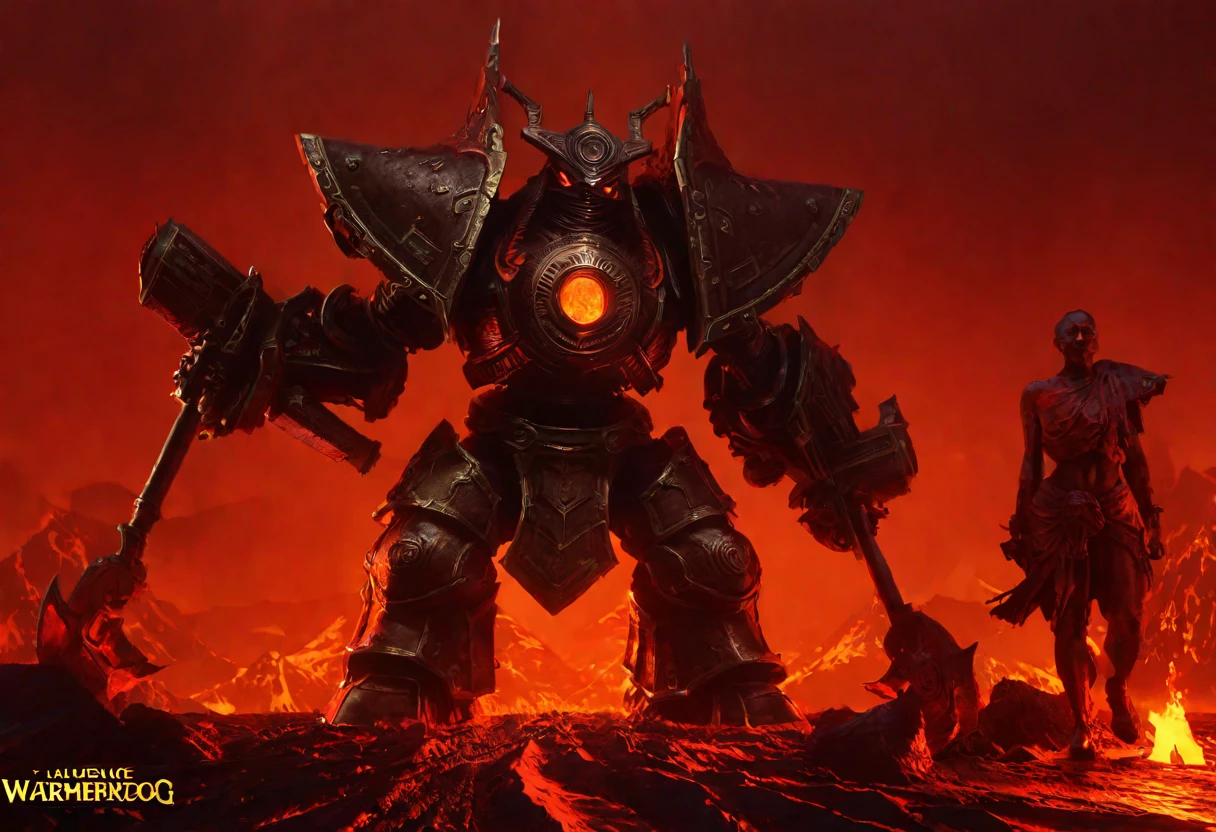 a giant death robot, a lava spewing demon engine from warhammer 40k, red paint, bronze metal, lava cannons, scorpion theming, bronze buddha statue head, volcano setting, intricate machinery, glowing lava, photorealistic, highly detailed, 8k, masterpiece, cinematic lighting, concept art style
