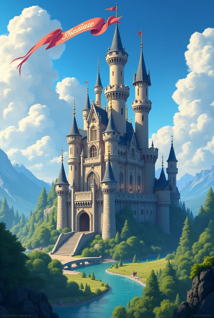 A beautiful castle in a faraway kingdom. On top, A text says: "A long time ago, In a kingdom far away..."