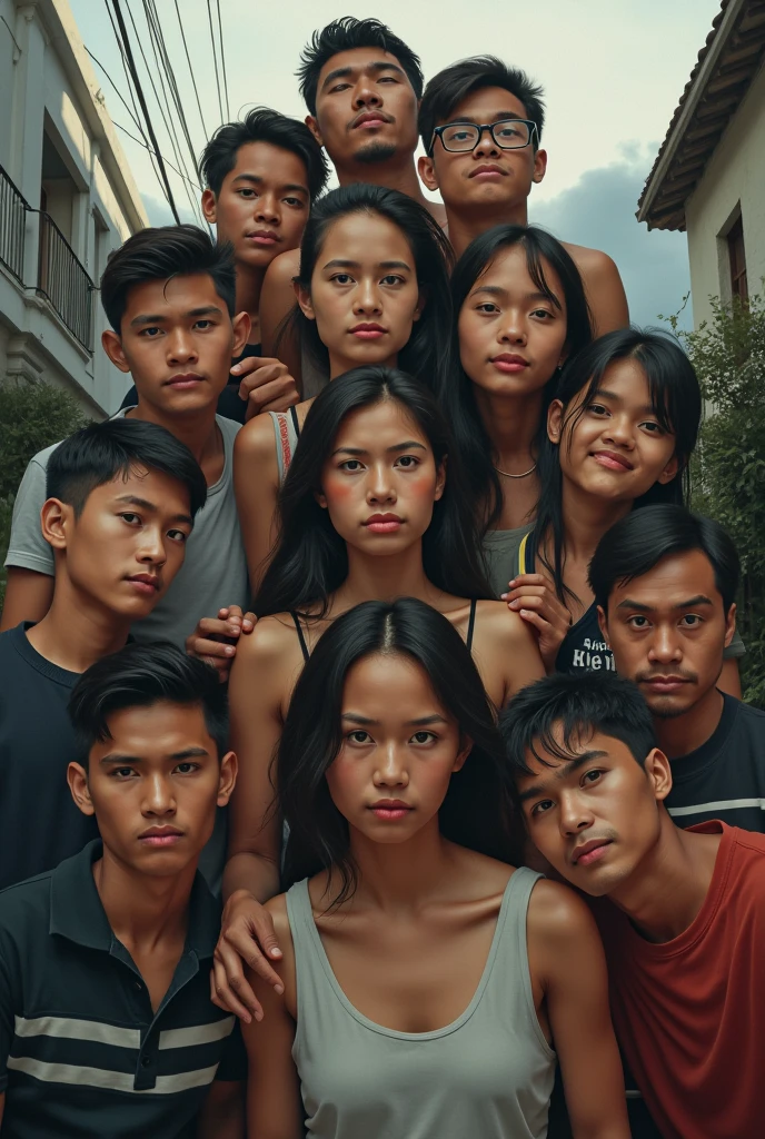 a very beautiful and sweaty 25 year old Indonesian naked girl, with thick hairy armpits and muscular abs, is carried by two young men and her armpits are kissed