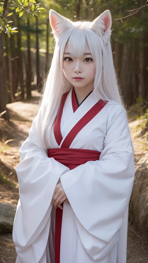 White Demon Fox、Nine-tailed Fox、Japanese women、kimono、Fair skin、Red lines on face、8K、I have long hair