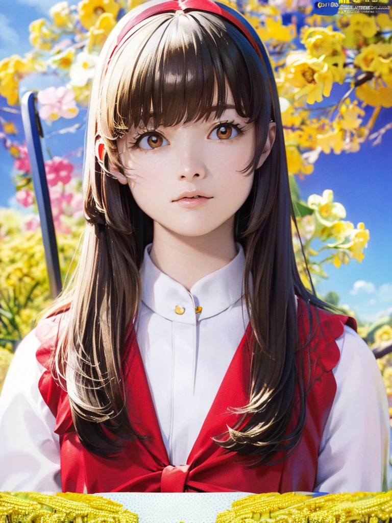 (RED Ribbon on HAIRband:1.2),Blonde HAIR,(masterpiece, best quality, highly detailed, ultra detailed, high resolution, absurdres, 4K, 8K:1.2), (official art, incredibly fine illustration, extremely detailed CG, detailed background, cinematic lighting, dynamic angle, perfect hands, detailed shiny skin, detailed hair, detailed eyes)(extremely awesome detailed pretty face,beauty face)(extremely detailed)(Three-dimensional depiction)
BREAK, ((canola flowers, cherry blossoms)){(large grounds, canola flowers, cherry blossoms in full bloom, beautiful woman wearing a one-piece dress)},8k, high resolution, absurd, employed, delicately composed, detailed, exquisitely detailed, bold composition, cinematic angles, dynamic angles, top quality, masterpiece,