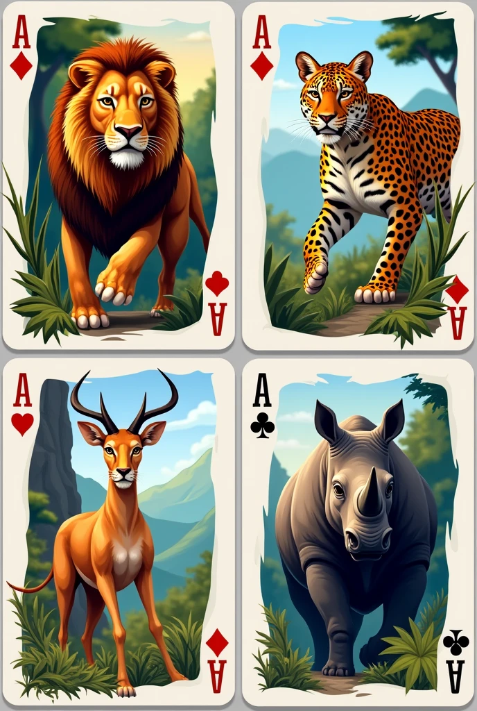 4 cards of wild animals