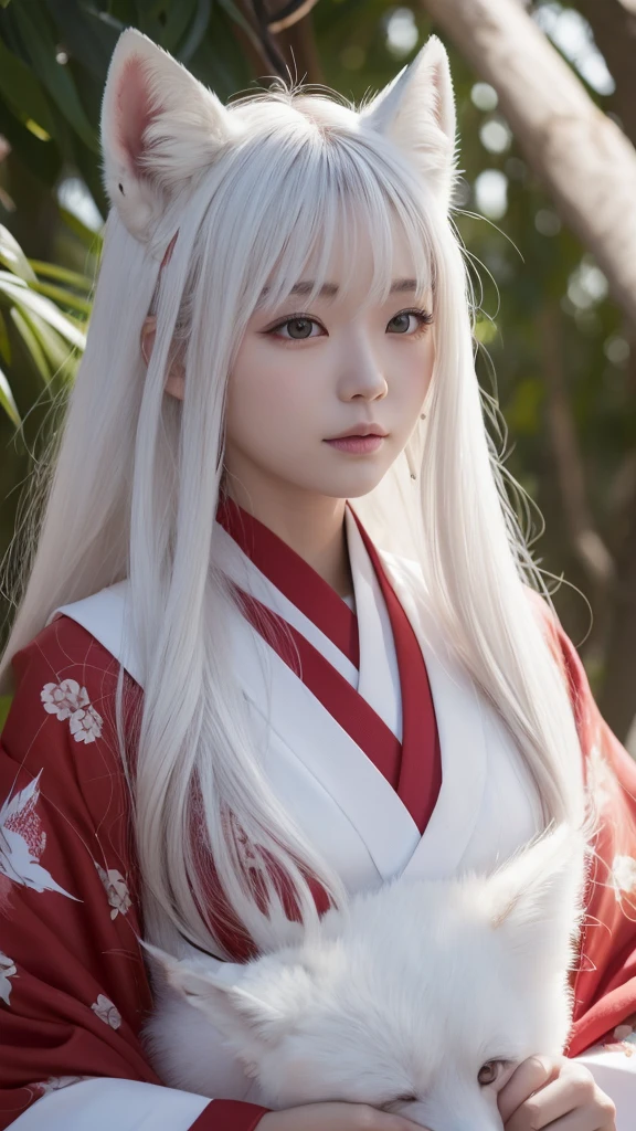 White Demon Fox、Nine-tailed Fox、Japanese women、kimono、Fair skin、Red lines on face、8K、I have long hair