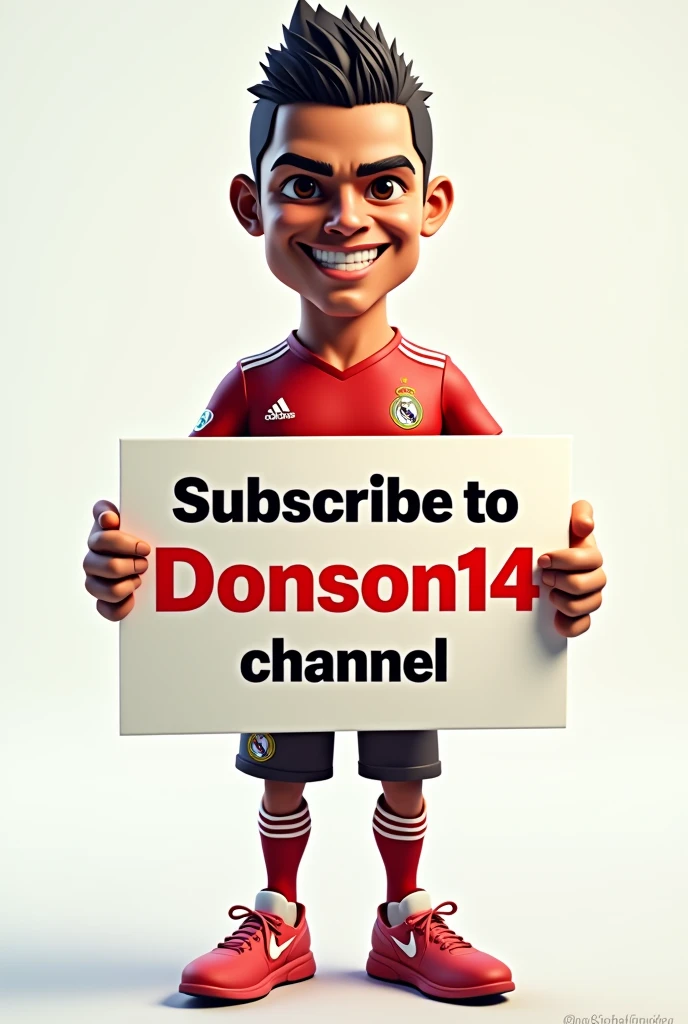 Christiano Ronaldo avatar ressemblant with Mr Beast avatar with a pancarte où on écrit: Subscribe to DONSON14 Channel 