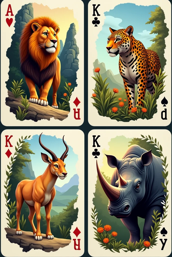 4 cards of wild animals