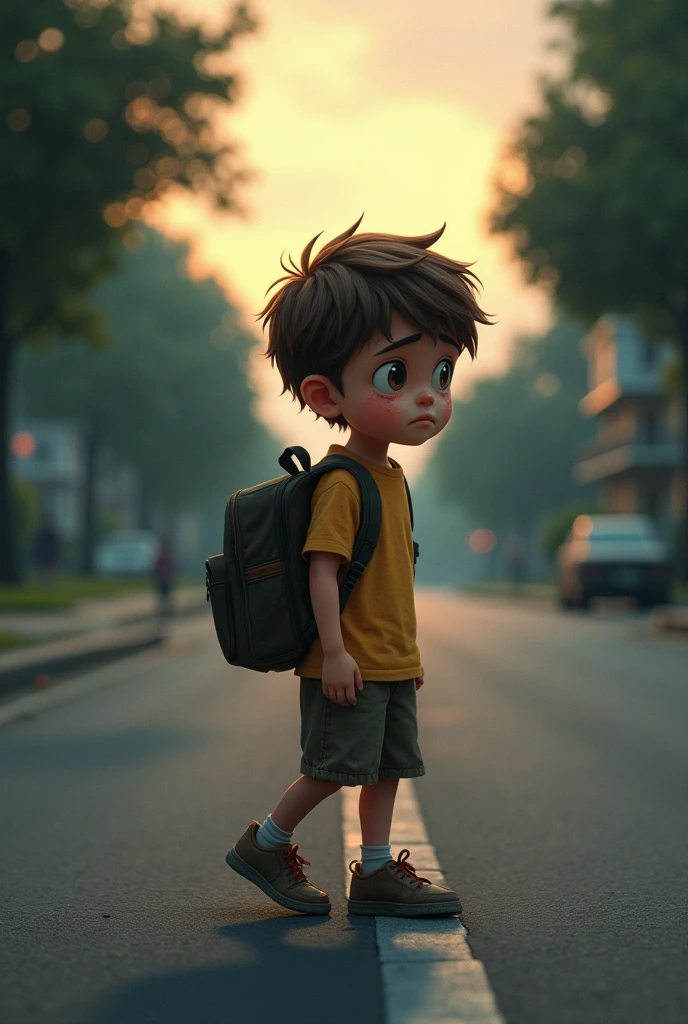 boy crying on his way home