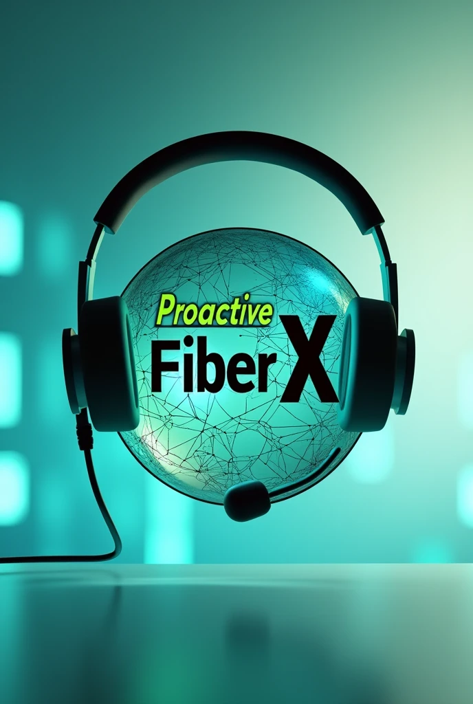 Create a call center head image and an internet ont with the name below Proactive FiberX highlighted in green and black