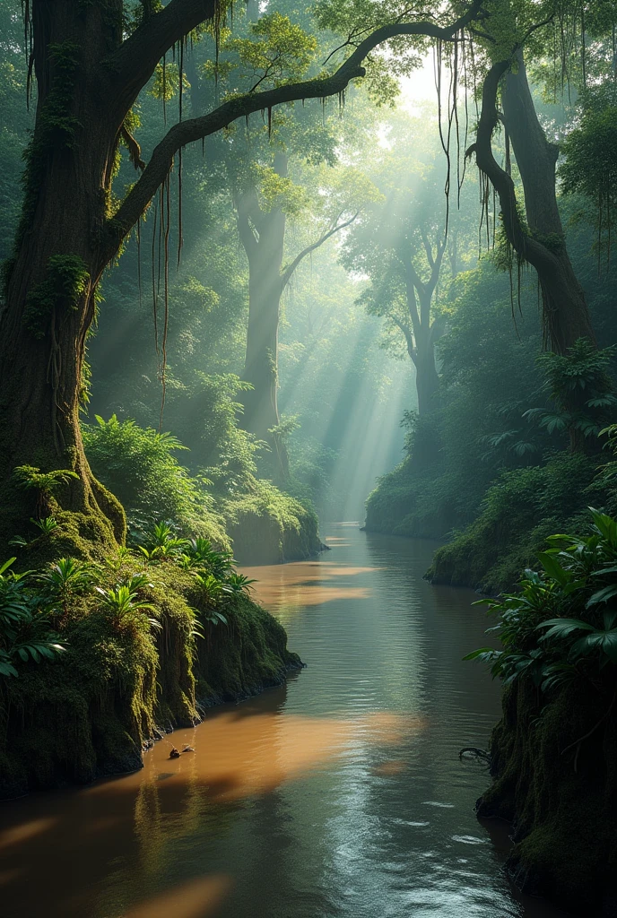 make a picture of the atrato river colombia. Representing it as an unknown territory 


