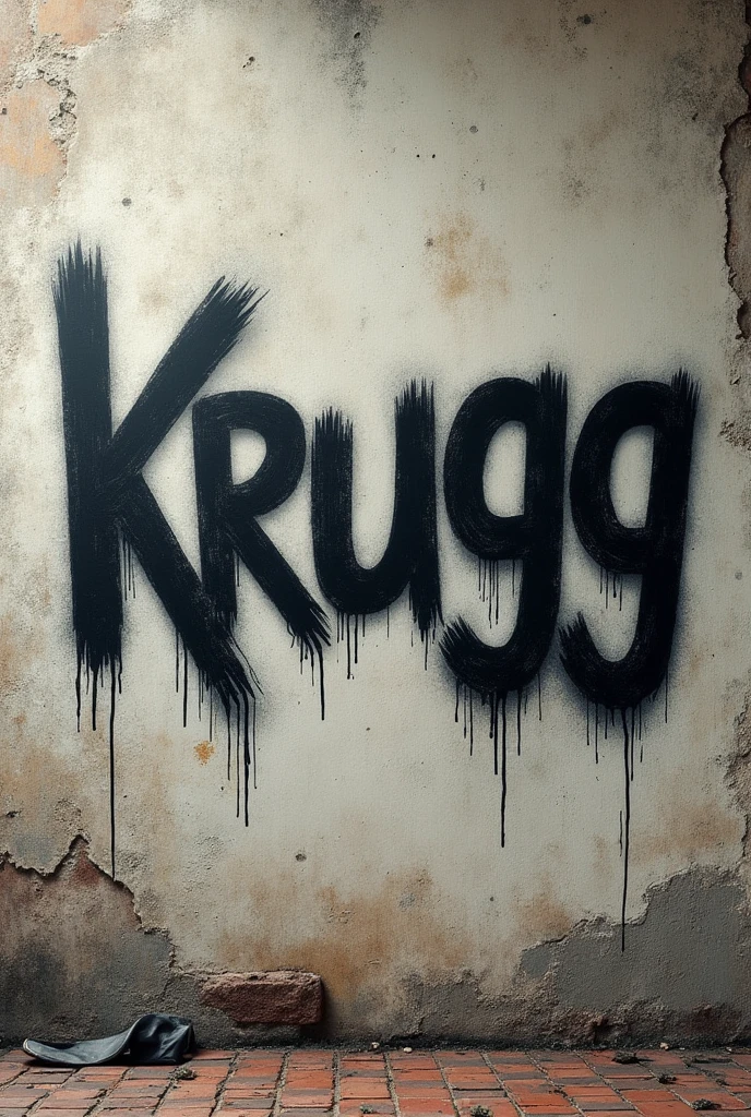 Can you create a photo of a graffiti TAG on a wall that says krügg that looks real and not a not very well done spray drawing?